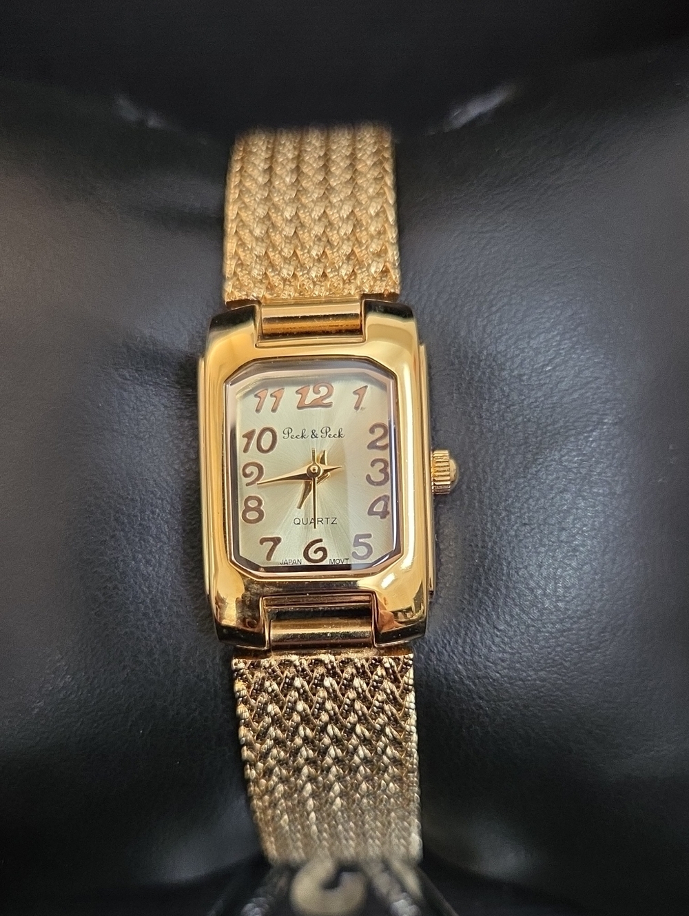 Guess Gold-Tone Mesh Bracelet Rectangular Dial Watch